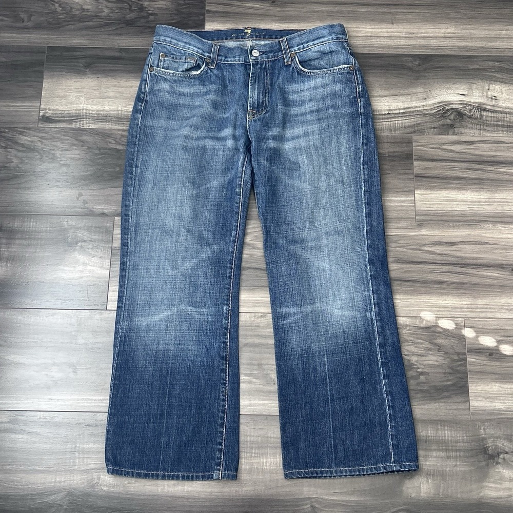 7 For All Mankind Jeans Mens Size 34x28 Bootcut Made in USA Blue Denim Cowboy